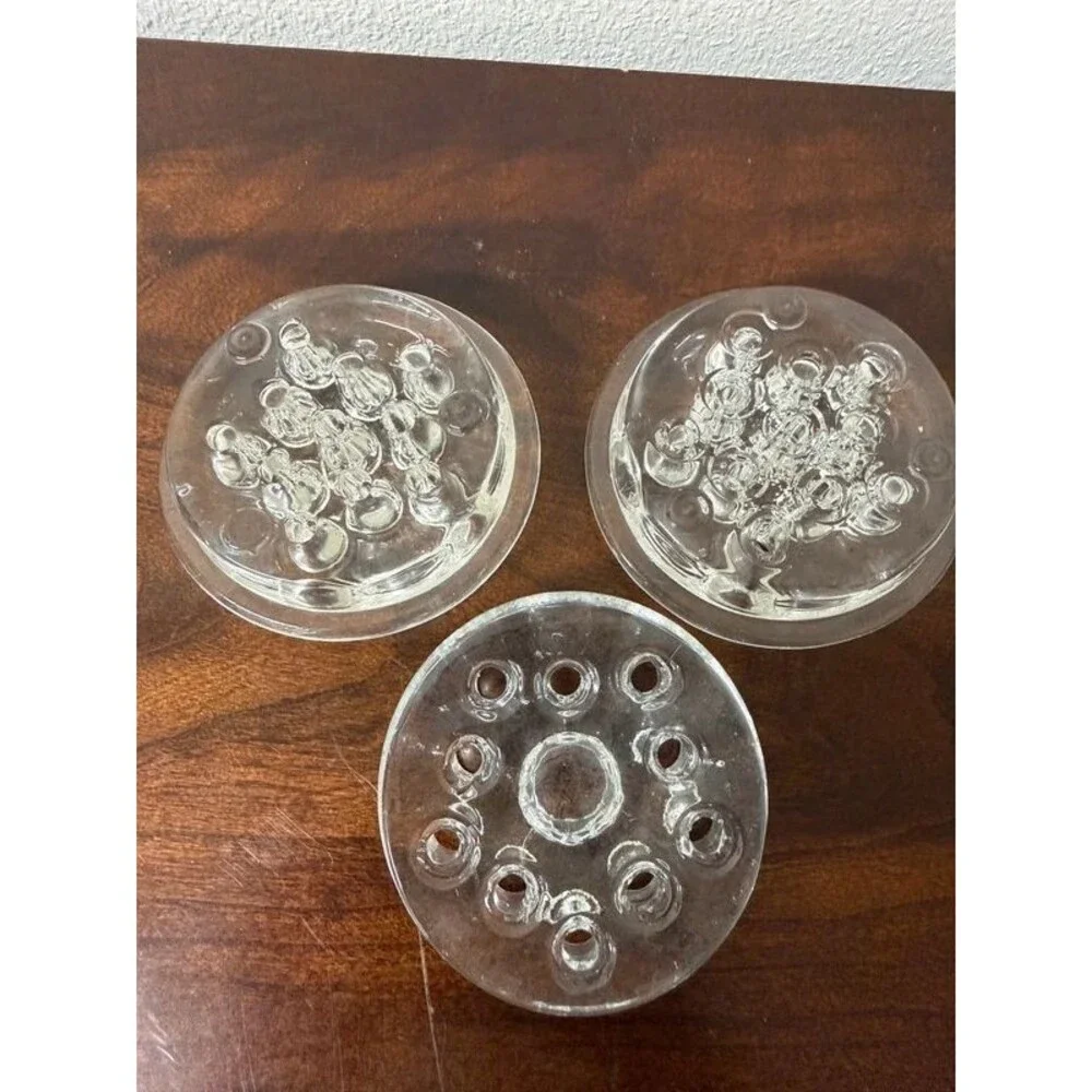Set of 3 Vintage Clear Glass Flower Frogs Floral Arrangers